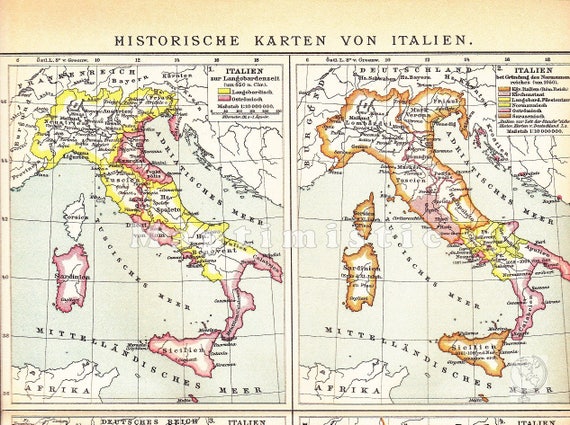 Italien bis in die Zeit des Kaisers Augustus Karte Lithographie 1895 historisch