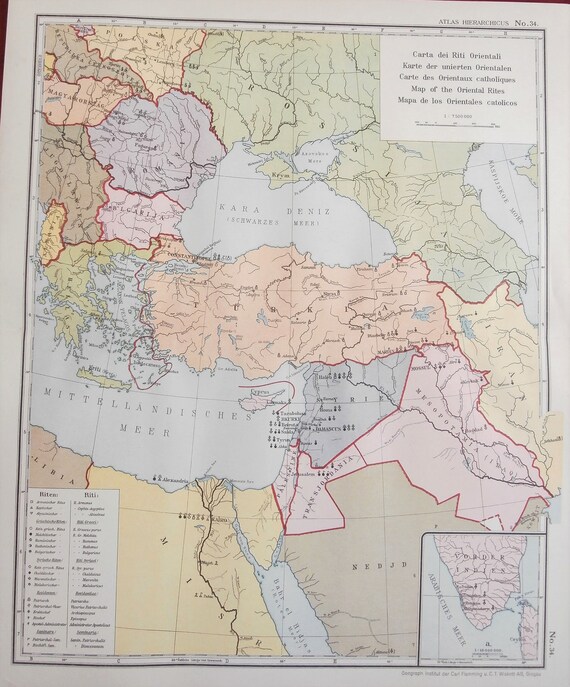 UNIQUE 1929 Eastern Basin of Mediterranean Sea Oriental | Etsy