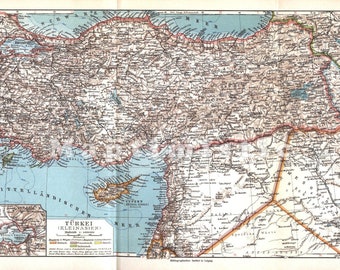 1926 Turkey, Istanbul, Kurdistan, Asia Minor, Cyprus, Syria and Iraq around 1926, Mediterranean Sea, Mesopotamia, Original Antique Map