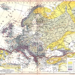 1898 REGENKARTE von Europa - Durchschnittliche REGENFÄLLE pro Jahr in Europa um 1898 - Regenfall Vielfalt Original Antike Statistische Karte zum Rahmen