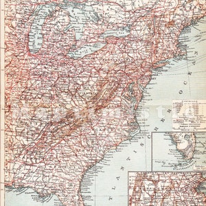 1899 Die VEREINIGTEN STAATEN - östlicher Teil mit den Großen Seen und Pennsylvania, Virginia, BOSTON, Philadelphia usw. Original datiert Antike Karte