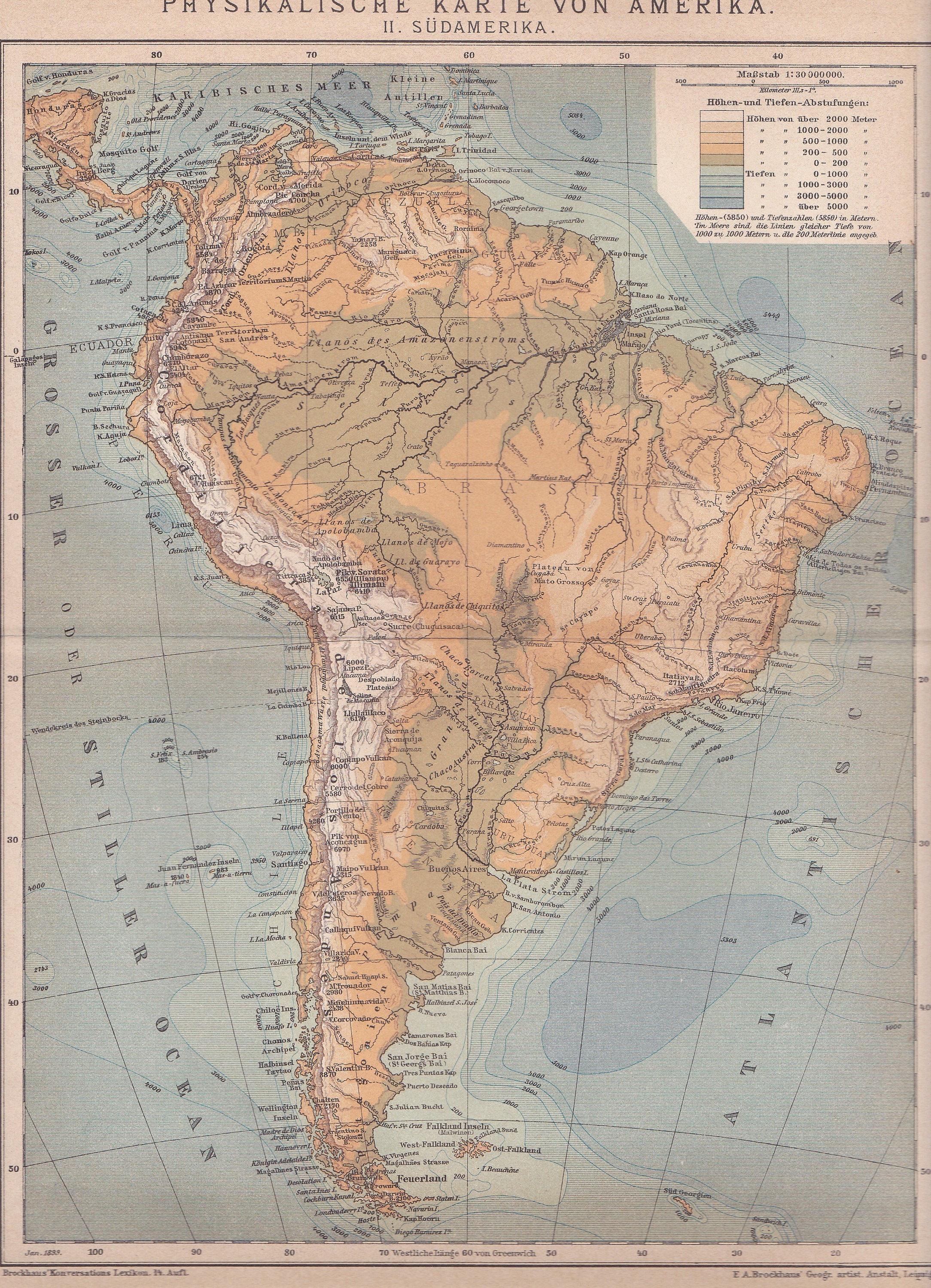 19 Physical Map Of South America At The End Of The 19th Etsy India