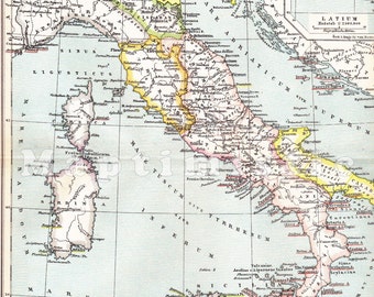 1898 Ancient Italy and Rome with Greek and Phoenician Colonial Territories and Section map of Latium by Sieglin Original Antique Map