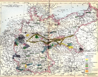 1898 Chart of the GERMAN EMPIRE's INDUSTRIAL, Mining and  Smelter Productions  around 1898 Original Antique Statistical Map