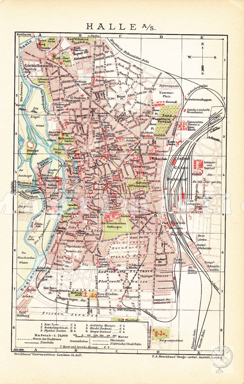 1898 Stadtplan von Halle an der Saale Sachsen Preußen am ... 1898 Stadtplan von Halle an der Saale Sachsen Preußen am ...