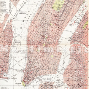1899 City of NEW YORK - MANHATTAN, Brooklyn, Jersey City, Hoboken, Long Island with Hudson River around 1899  Original Dated Antique Map