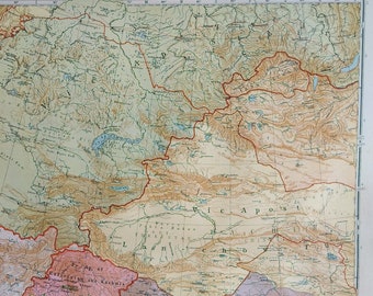 Unique! 1929 Central Asia, North India, Kashmir - Description Geography and Statistics of the Catholic Church in 1929 Original Antique Map