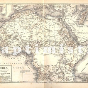 1874 NORD und mittlerer Teil von AFRIKA, der SAHARA, Ägypten, dem Roten Meer & Schnitt, Landkarte von Madagaskar um 1874 Original Antike deutsche Landkarte