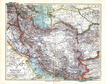 1926 Persia, present Iran, the Persian Gulf, Caspian Sea, Afghanistan, Western Asia around 1926, Original Antique Political Map