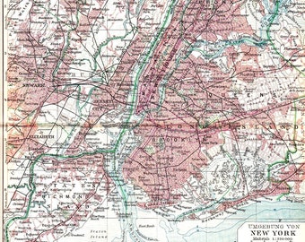 1926 City of New York with Manhattan, Brooklyn, Staten Island, Queens, Jersey City, Bronx, Hudson River around 1926,  Original Antique Map