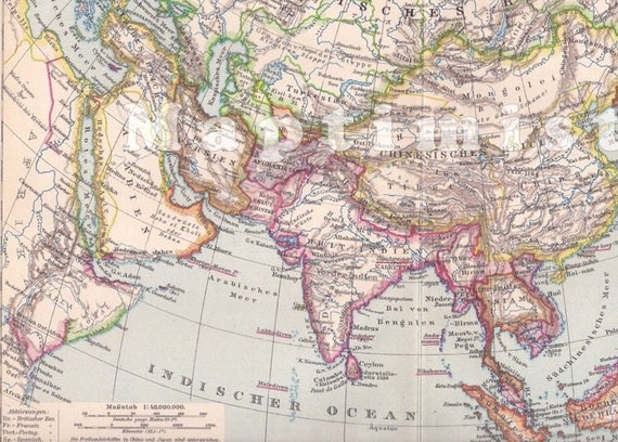 B14 Politik Politische Übersichtskarte von Asien Alte Landkarte 1898 