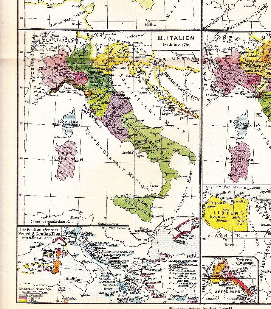 Alte Landkarte 1894 B14 Historische Karten von Italien Sardinien Sicilien 