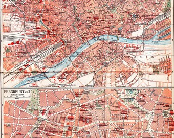1929 City Map of Frankfurt am Main, Hesse-Nassau, Germany in the beginning of the 20th Century Original Dated Antique Map to Frame