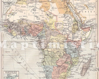 1899 Countries of Africa, Political Map of Africa in the 19th Century Original Dated Antique Map