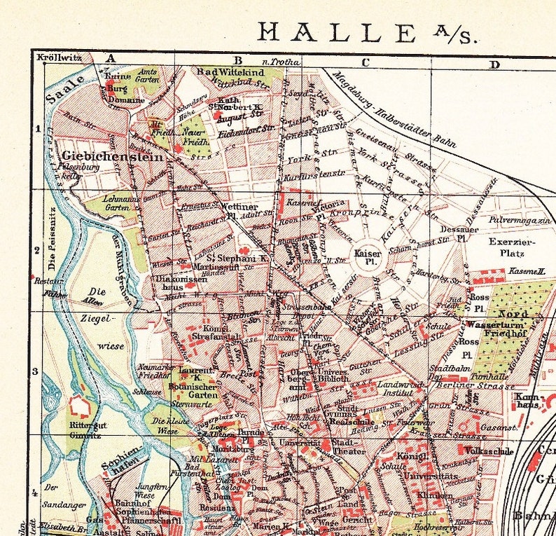 1898 Stadtplan von Halle an der Saale Sachsen Preußen am ... 1898 Stadtplan von Halle an der Saale Sachsen Preußen am ...