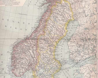 1899 Sweden, Norway and Grand Duchy of Finland- Political Map of Scandinavia at the End of the 19th Century Original Antique Dated Map