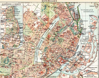 1926 Copenhagen, Capital of Denmark after World War I., Christianshavn, the Citadell, Amager, Osterbro around 1926, Original Antique Map