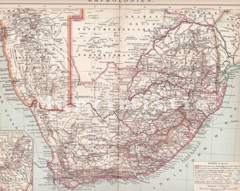 1904 Cape of Good Hope or Cape Colony, the European Colony, South Africa at the beginning of the 20th Century Original Dated Antique Map