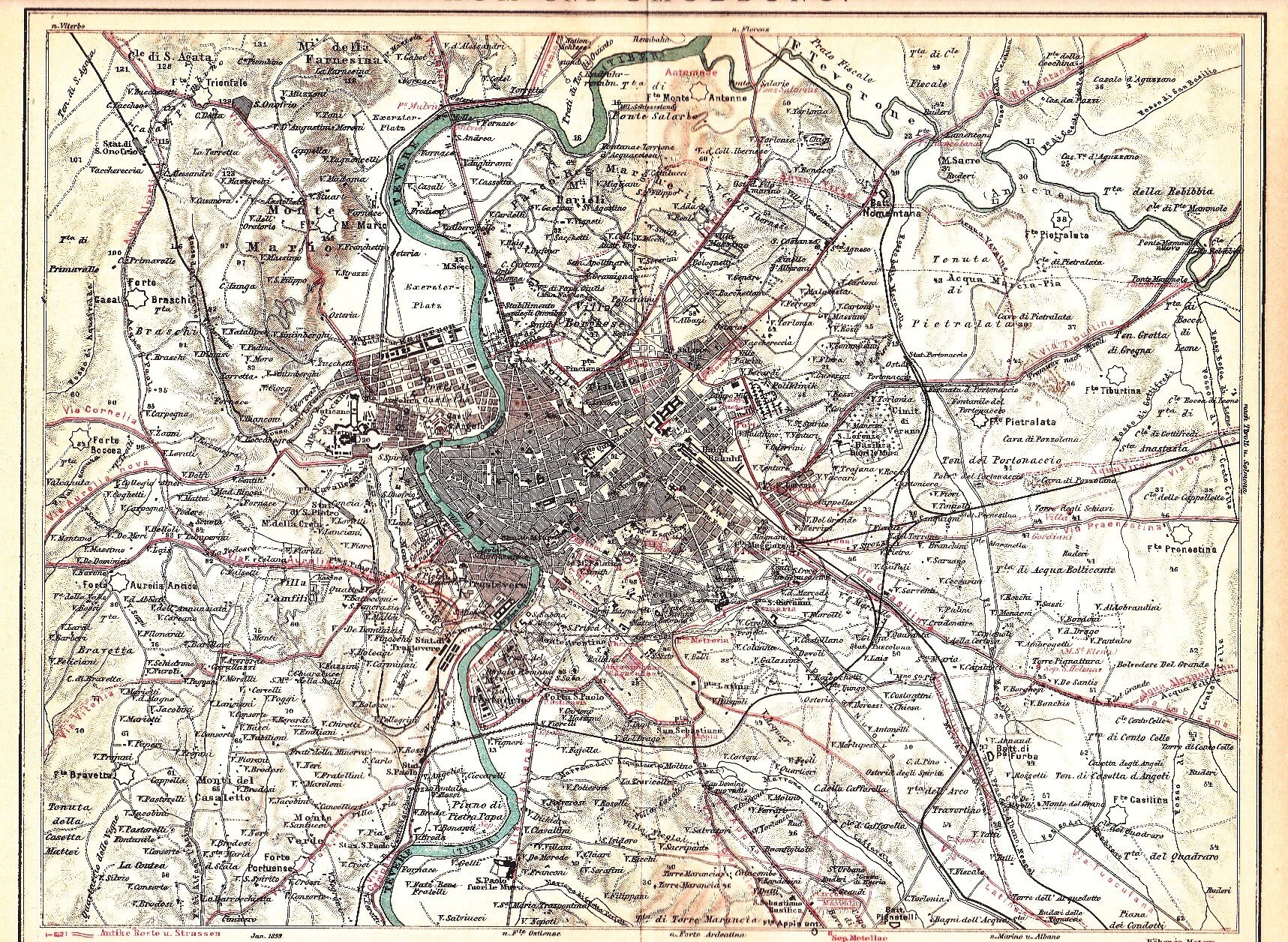 Map Of Rome And Surrounding Areas 1899 Rome And The Surrounding Area Italy At The End Of The | Etsy