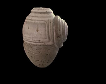 Pottery Sculpture, Speckled Stoneware Abstract Shell Orb Accent, Closed Form Carved Organic Modern Ceramic Object