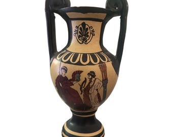 Vase grec en volute cratère signé - 7 pouces fait main par Th. Papadopoulos – Atelier Promitheus Grèce