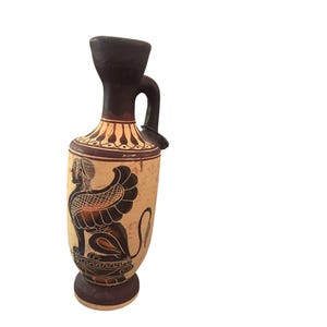 Hand-Painted Greek Lekythos Vase – 7” Museum-Quality Replica – Mythological Sphinx & Philosopher