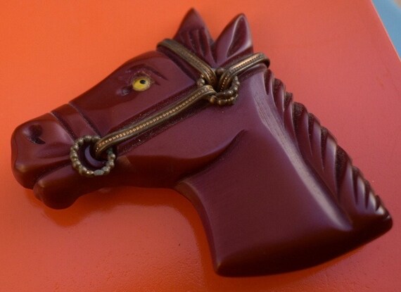 All Original 1930s Bakelite Carved Horse Head Bra… - image 3