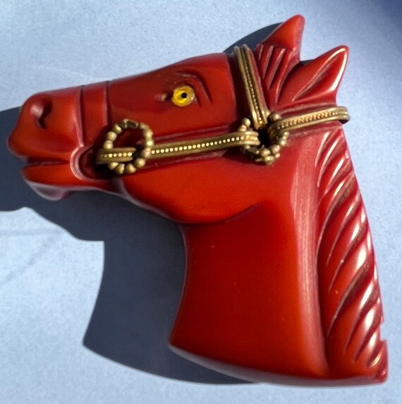 All Original 1930s Bakelite Carved Horse Head Bra… - image 1