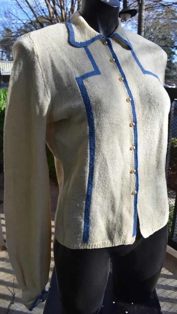 One-of-a-Kind 1930s Wool Cardigan with Handknit Ge