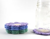 Crochet Daisy Flower Coaster Set of 6, Daisy Kitchen Decor, Garden Tea Party Decorations, Pastel Daisy Coasters, Colorful Pastel Coasters