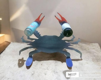 Soporte para botellas de vino con forma de cangrejo: Soporte de acero para tabla de embutidos, 45,7 cm de ancho.