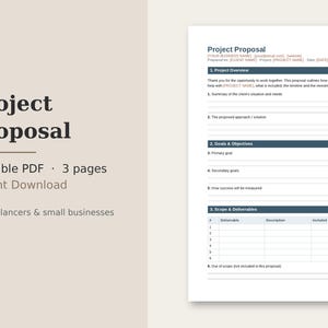 Project Proposal Template, Business Proposal Form, Freelance Proposal with Pricing Table, Scope of Work, Printable PDF