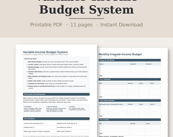 Pianificatore di budget per reddito variabile stampabile, budget per reddito irregolare, budget essenziale, strumento di monitoraggio degli accantonamenti fiscali, calendario delle bollette, PDF formato lettera A4