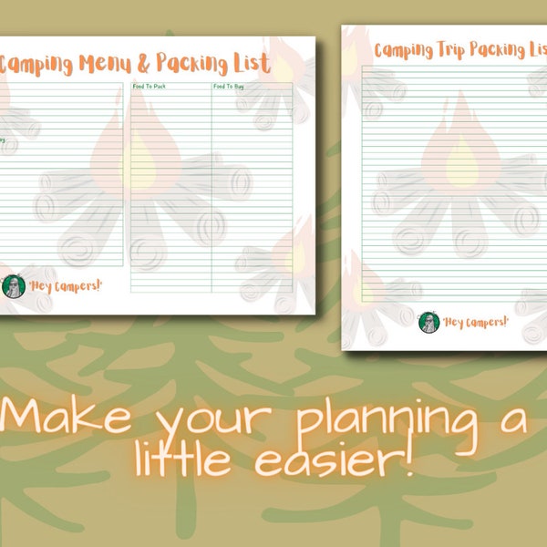 Digital Download PRINTABLE Camping Menu Planner and Packing List, RV, Meal Planner, Camper Meals, RV Hacks, Easy, Camping Trip, Camper Gifts