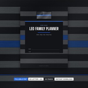 Agenda familiare LEO stampabile, agenda per mogli di poliziotti Thin Blue Line, calendario familiare per lavoro a turni compilabile, piano pasti e rotazione in PDF