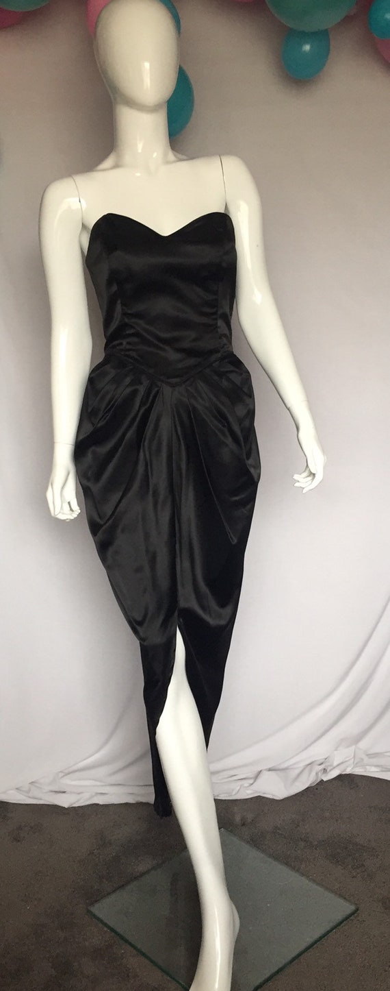 80's Black Fitted Dress with Tulle Bustle