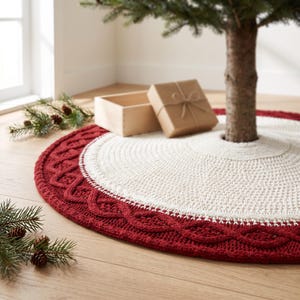 Two Tone Knit Christmas Tree Skirt, Festive Holiday Living Room Decor, Cozy Tree Base Mat, Christmas Gift for Family
