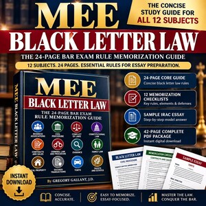 MEE Bar Exam Study Guide PDF | 12 Subjects | Black Letter Law | Rule Memorization, Checklists & IRAC Essay