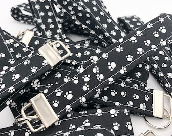 Paw Print Key Fob Wristlet, Fabric Wristlet, Black and White keychain