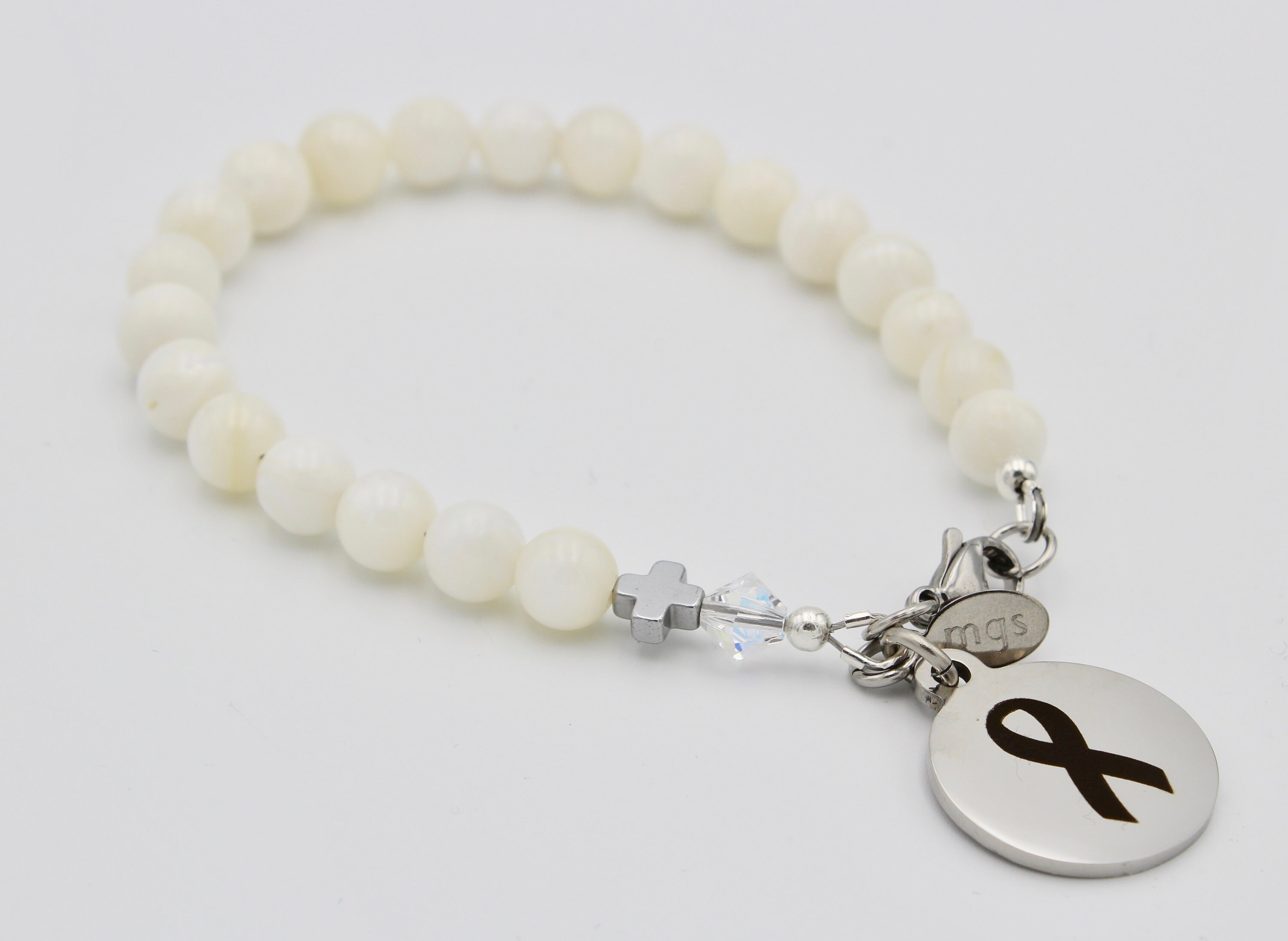 Cancer awareness 8mm shell bead bracelet with stainless steel Etsy