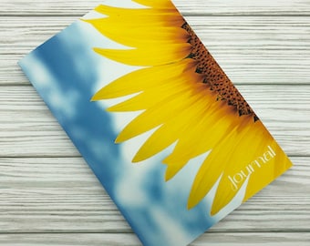 Sunflower journal, 6” x 9” blank journal, 200 lined pages, paperback, matte finish