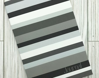 Gray striped journal, 6” x 9” blank journal, 200 lined pages, paperback, matte finish