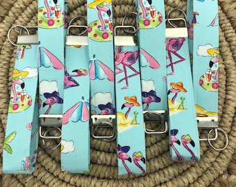 Flamingo Key Fob Wristlet, Fabric Wristlet