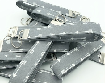 Gray and White Arrow Key Fob Wristlet, Fabric Wristlet, keychain