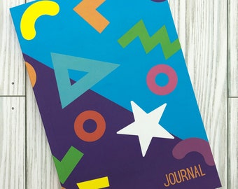 80s-inspired journal, 6” x 9” blank journal, 200 lined pages, paperback, matte finish