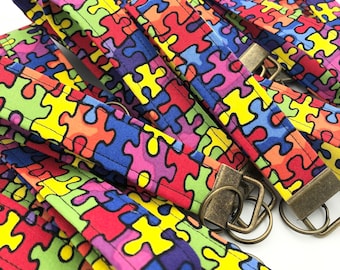 Autism Awareness Key Fob Wristlet, Fabric Wristlet, keychain