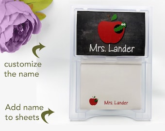 Personalized Teacher Apple with Worm note sheet holder memo holder notepad best teacher gift