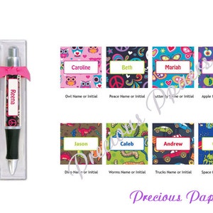 Personalized kids Pens Peace sign pens, owl print pens, butterfly pens or apple print Pens tween personalized Gifts kids personalized pens image 1