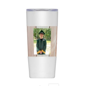 Graduation photo insulated steel mug or water bottle in black or white You add photo and graduation caption photo cup image 2