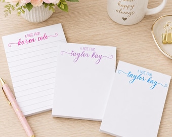 Personalized Notepad Custom Name Stationery Pad, Choose Color & Size – Lined or Unlined – Fancy Script – Gift for Teacher, Men, Women